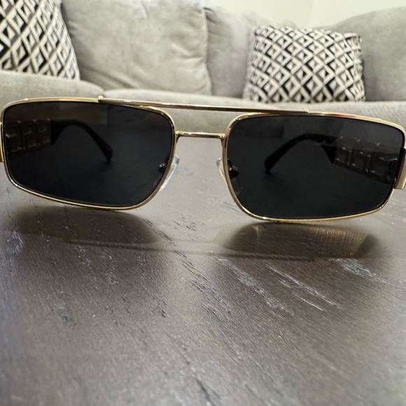 Versace Gold Frame Rectangular Sunglasses - Picture 1 of 11